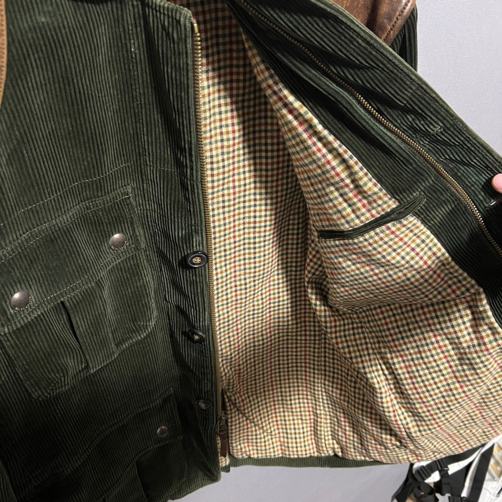 Polo Ralph Lauren Green Corduroy Hunting Jacket Leather Trim Mens XL Safari Coat - Picture 7 of 9